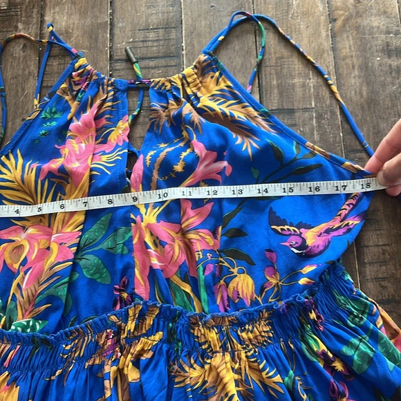 RACHEL ROY Top Womans Small Blue Floral Drawstring Halter Flowy Top - Picture 10 of 13